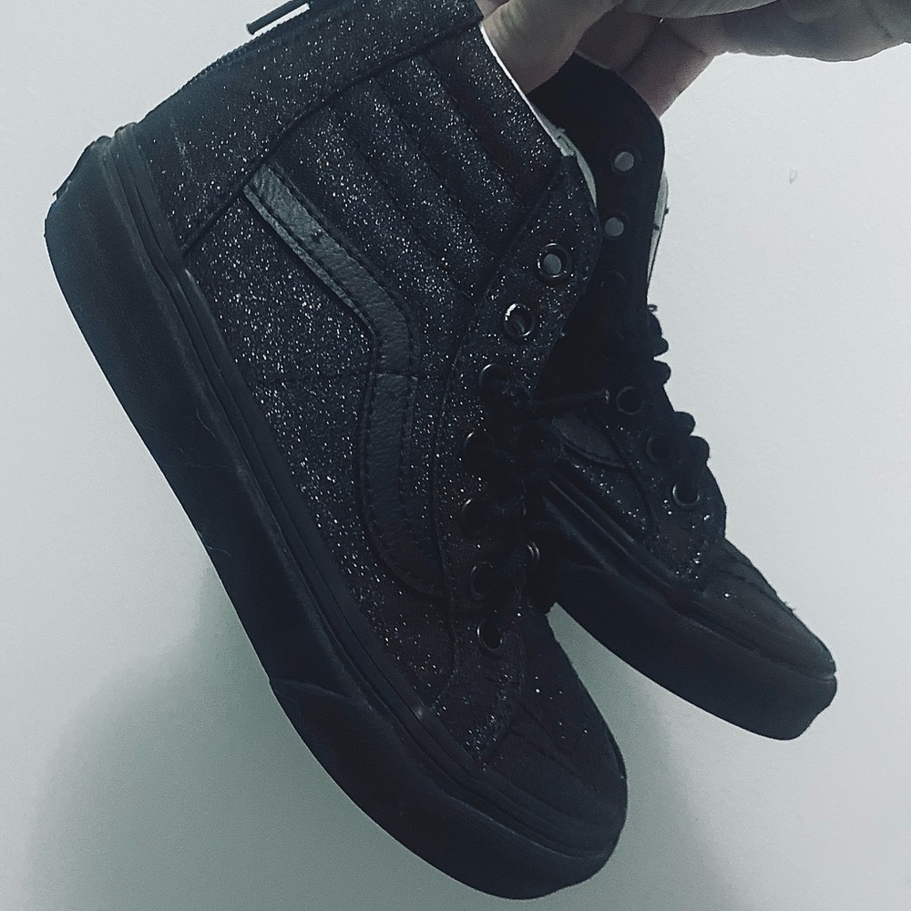 Kids Black Sparkle Old Skool Hightop Vans Size 13